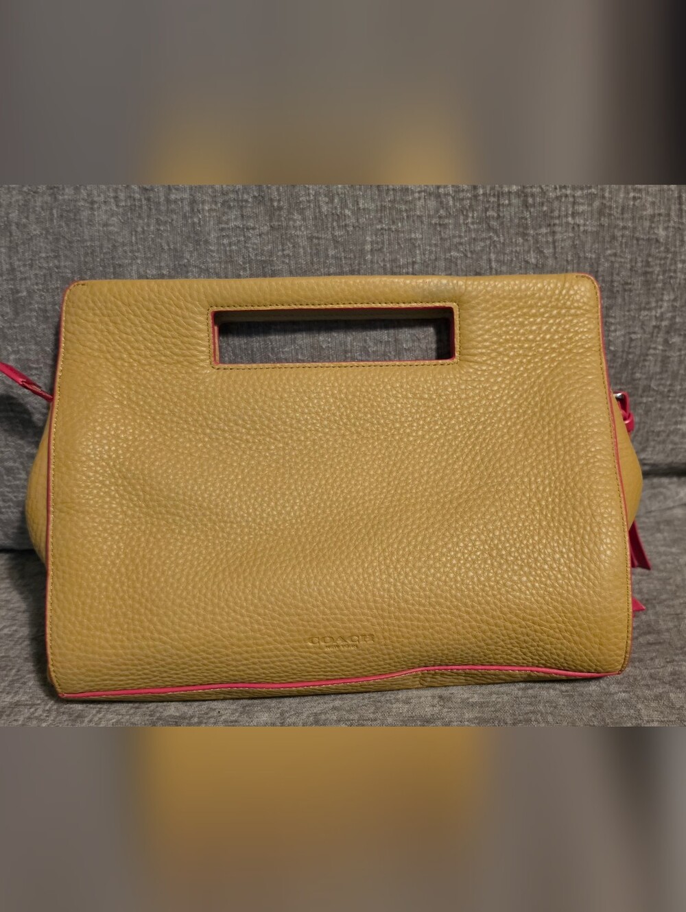 COACH Yellow Pebbled Leather Handheld Clutch